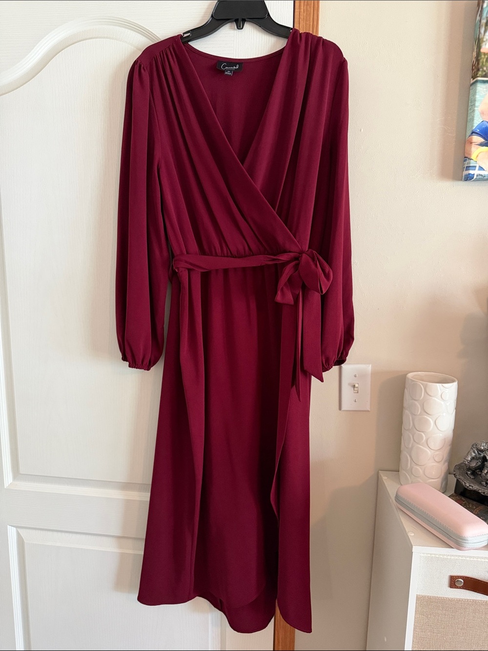 Casual Corner Wine Surplice Wrap Dress with Tie Waist